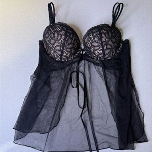 Victoria's Secret Black Sheer Lace Chemise